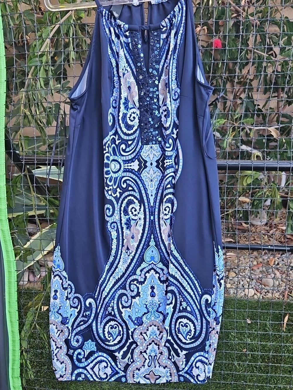 INC International Concepts Navy Paisley Halter Mini Dress